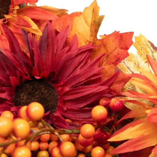 24" Leaves & Flowers Fall Harvest Wreath